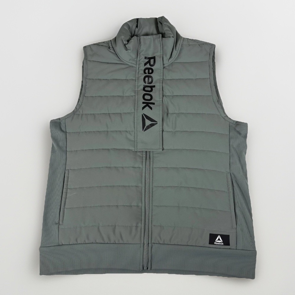Reebok Puffer Vest Womens XL Sage Green Quilted Full Zip Athletic Gorpcore Gym